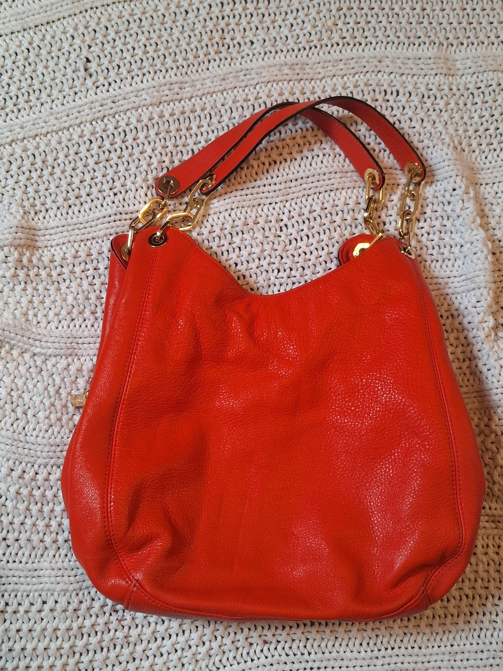 Michael Kors Red Leather Shoulder Bag with Gold Hardware